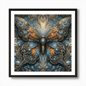 Detailed Metallic Steampunk Ornate Butterfly Art Print