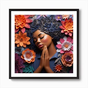 Black Woman With Flowers 1 Art Print