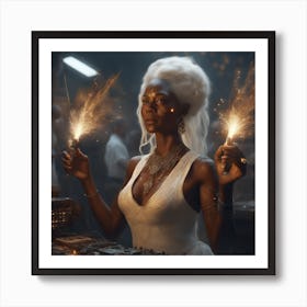 Woman With Sparklers Art Print