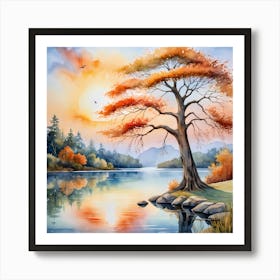 Autumn Tree By The Lake 1 Art Print