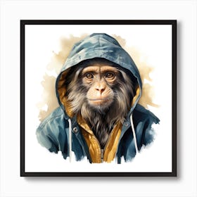 Watercolour Cartoon Capuchin Monkey In A Hoodie 3 Art Print