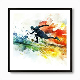 Soccer Player Running With Paint Splashes Art Print