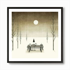 Picknick Place In The Sun White Bench White Ta Art Print