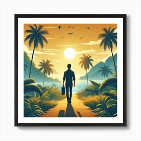 Man Walking In The Tropical Landscape Art Print