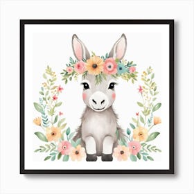 Floral Baby Donkey Nursery Illustration (13) Art Print