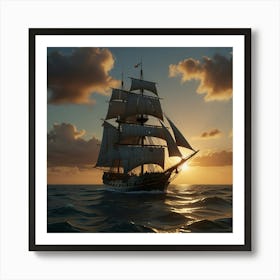 Photo Of Ultra Realistic Sailing Ship, Dramatic Light, Pale Sunrise, Cinematic Lighting Art Print