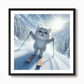 Cat On Skis 6 Art Print