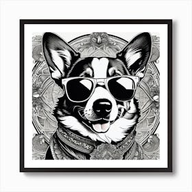 Corgi Dog With Sunglasses 4 Art Print