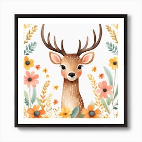 Floral Baby Elk Nursery Illustration (25) Art Print