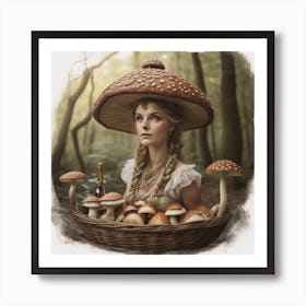 Girl With A Basket Of Mushrooms Affiche