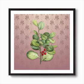 Vintage Lingonberry Evergreen Botanical on Dusty Pink Pattern n.0589 Art Print