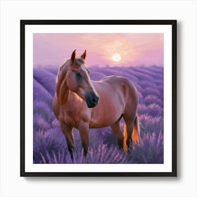 Horse In Lavender Field 7 Art Print