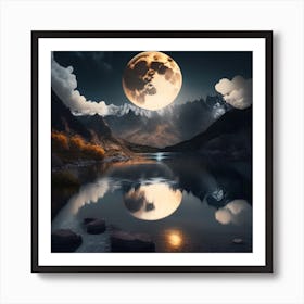 Full Moon Over Lake Art Print