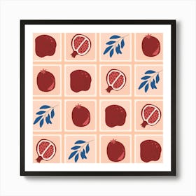 Pomegranates and leaves quilt Art Print