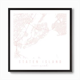 Staten Island New York Light Pink Minimal Street Map Square Art Print