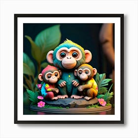 Three Monkeys In The Jungle Art Print