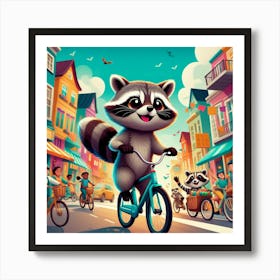 Raccoon On A Bicycle art Art Print