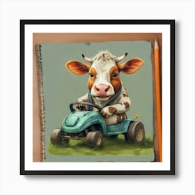 Cow Driving A Tractor Art Print