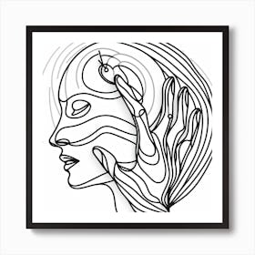 Surrealism Meets Bizarreness: A Single Line Drawing of a Clock and a Hand Art Print