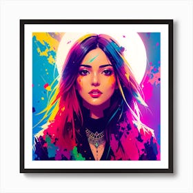 Girl With Colorful Paint Splatters Art Print