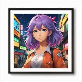 Anime Girl With Purple Hair Art Print