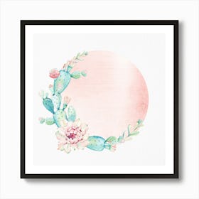 Watercolor Cactus Boho Rose Gold Sunset Art Print