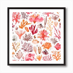 Corals Reef Red Square Art Print