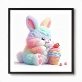 Bunny Eating Ice Cream Art Print
