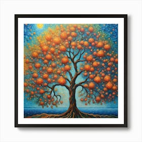 Blossoming Tree of Life: Vibrant Acrylic Painting wall art Art Print