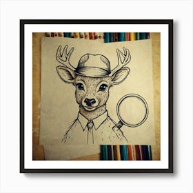 Deer With Magnifying Glass 6 Art Print