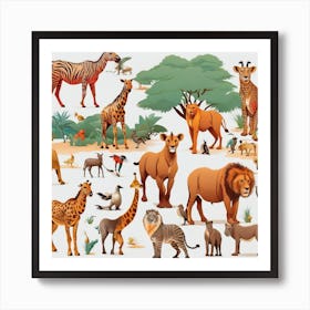 Leonardo Diffusion Xl Vector Set Of Various African Animals 0 (1) Art Print