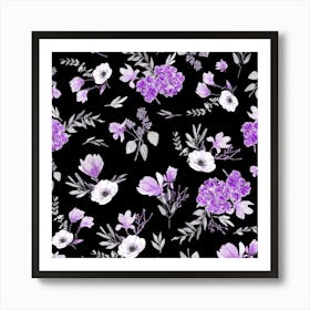 Geranium Flowers Black Purple Art Print