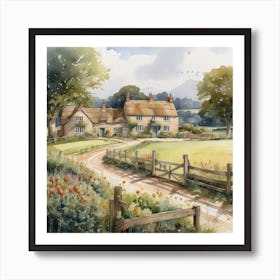 View Of Farm In England Watercolor Trending On Artstation Sharp Focus Studio Photo Intricate De (3) Art Print