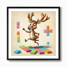 Deer Jumping Over Blocks Art Print