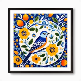 Talavera Pottery Mexico, Bird On a Branch, folk art, 117 Art Print