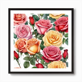 Watercolor Roses Seamless Pattern 3 Art Print