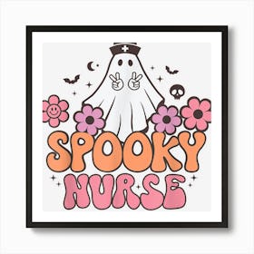 Spooky Nurse Retro Groovy Cute Ghost Halloween School Nurse Art Print