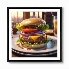 Hamburger On A Plate 171 Art Print