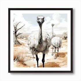 Ostriches In The Desert Art Print