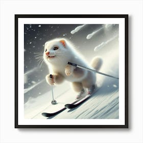 Ferret On Skis Art Print