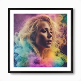 Beautiful Woman in  Colourful Smoke Art Print