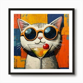 Cat With Martini 2 Art Print