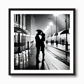 Kissing In The Rain Art Print