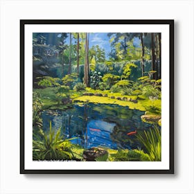 Summer Zen Japanese Garden Series In Style Of David Hockney Art Print