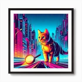 Neon Cat In The City Art Print