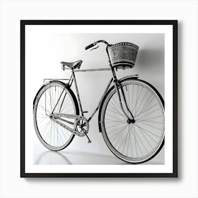 A Breathtakingly Detailed, High Contrast, Black And White Stencil Illustration Of A Vintage Bicycle, Meticulously Rendered In Crisp, Intricate Lines And Delicate Textures, With Bold, Geometric Patterns And Ornate Details 3 Art Print