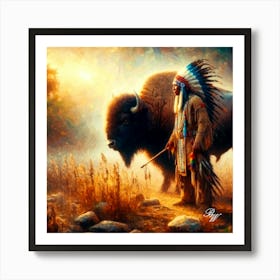 Native American Indian And Buffalo Copy Art Print