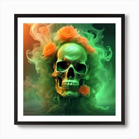 Skull With Flowers and Smoke Art Print