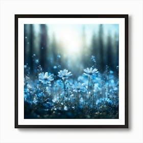Blue Flowers In The Forest Art Print