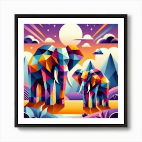 The Caring Companions Elephants Art Print